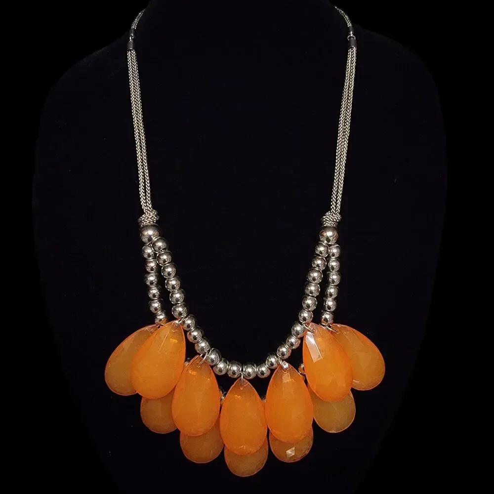 Orange & Gunmetal‎ Gray Statement Necklace Waterdrop Beads Chunky Funky Y2K